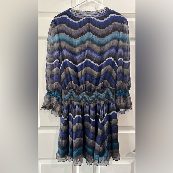 Diane Von Furstenberg Women's Sz 0 Kelley Smocked Chiffon Silk Peacock Dress DVF - Picture 2 of 14